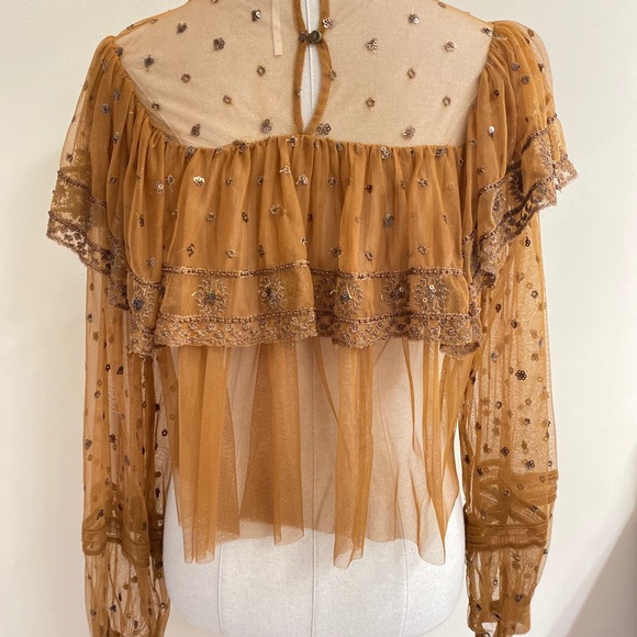 Free People Tops - Free People Rust Sequins Sheer Overlay Top Size S